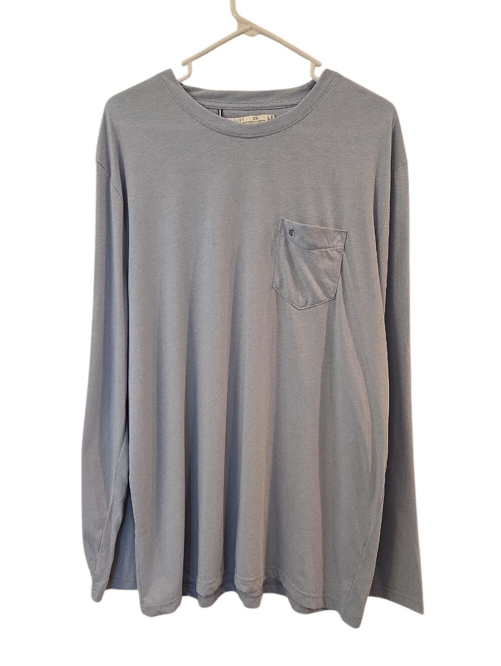 CRIQUET MEN'S LONG SLEEVE POCKET TEE. SIZE XXL LIGHT BLUE/GREY. FLAW.